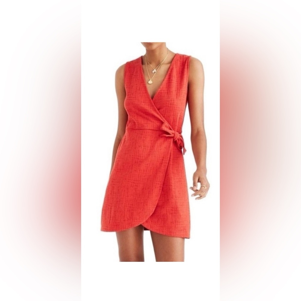MADEWELL Texture & Thread Saffron Red Crosshatch Side-Tie Dress XXS